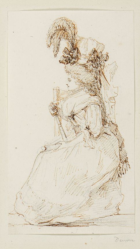 Baron Dominique-Vivant DENON - A Seated Woman Wearing a Feathered Hat | MasterArt